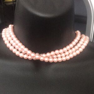 Hong Kong | Vintage | 3 Layer | Faux Pearl | Pink | Necklace | Approx. 17”